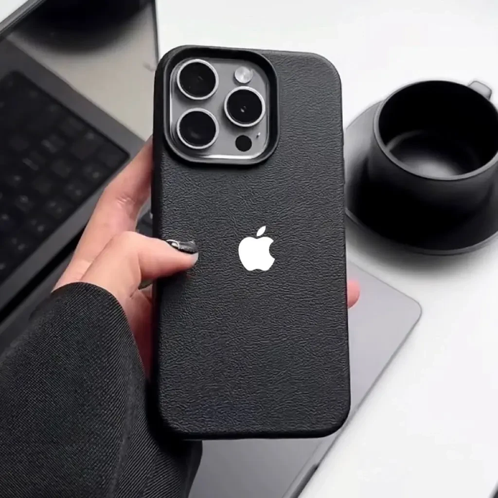 苹果标志适用iphone16pro手机壳苹果14PROMAX荔枝纹1211高级感ins