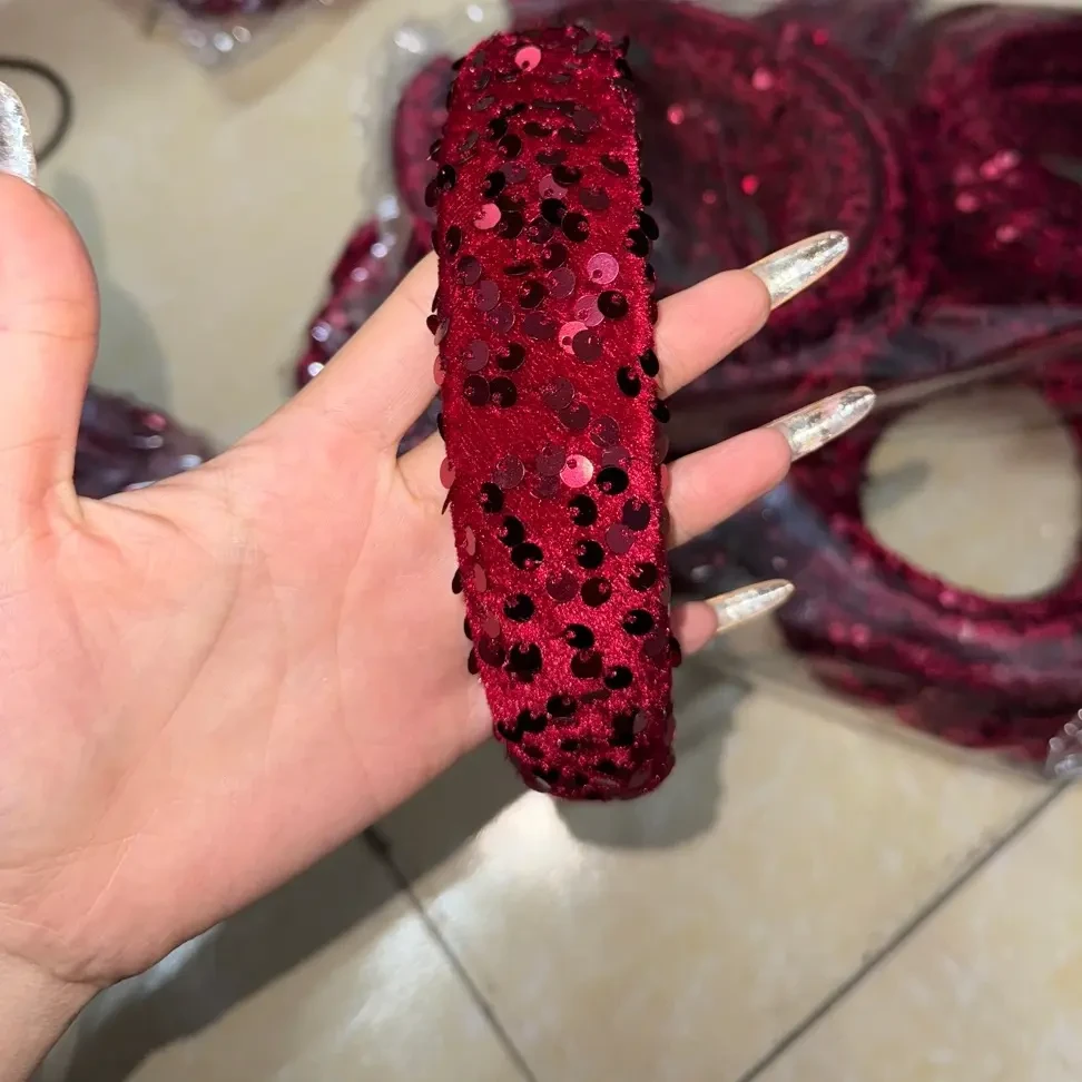 113红色闪片宽边发箍女高颅顶显脸小百搭头饰时尚洋气甜美复古