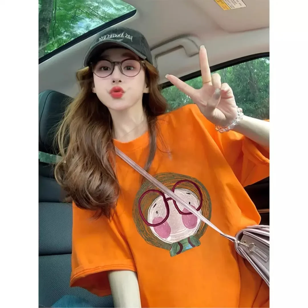 欧货洋气卡通短袖t恤女2025新款夏季美式复古设计感宽松休闲上衣