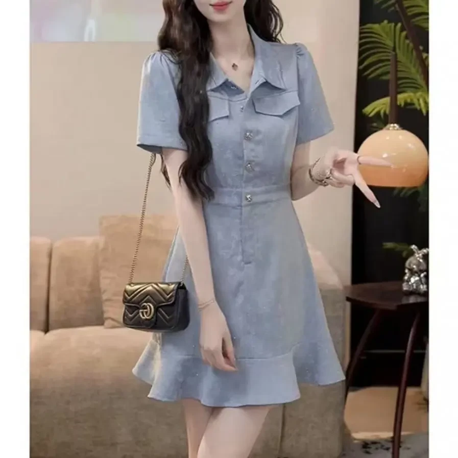 圆脸酥【迷雾海歌】法式小香风气质夏季收腰A字连衣裙女