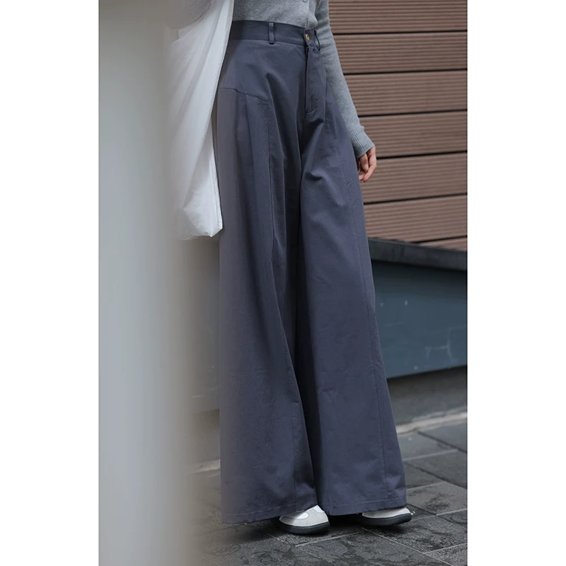 【1.17清清】觅定深蓝色直筒阔腿裤宽松慵懒风休闲裤WK50470