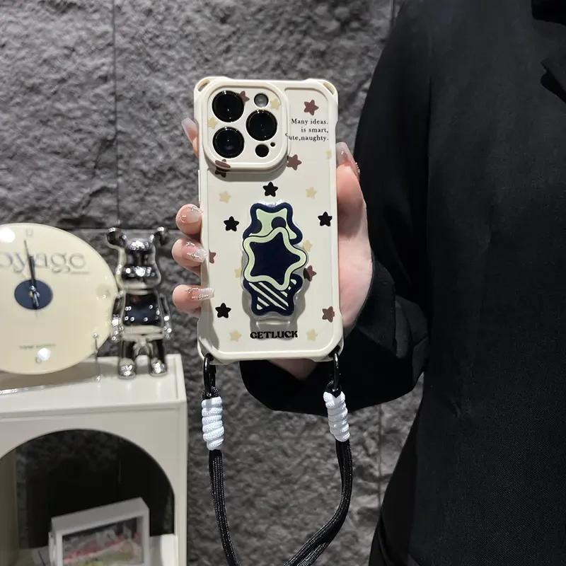 棕色系星星适用苹果16promax手机壳防摔挂绳华为p70小米可爱