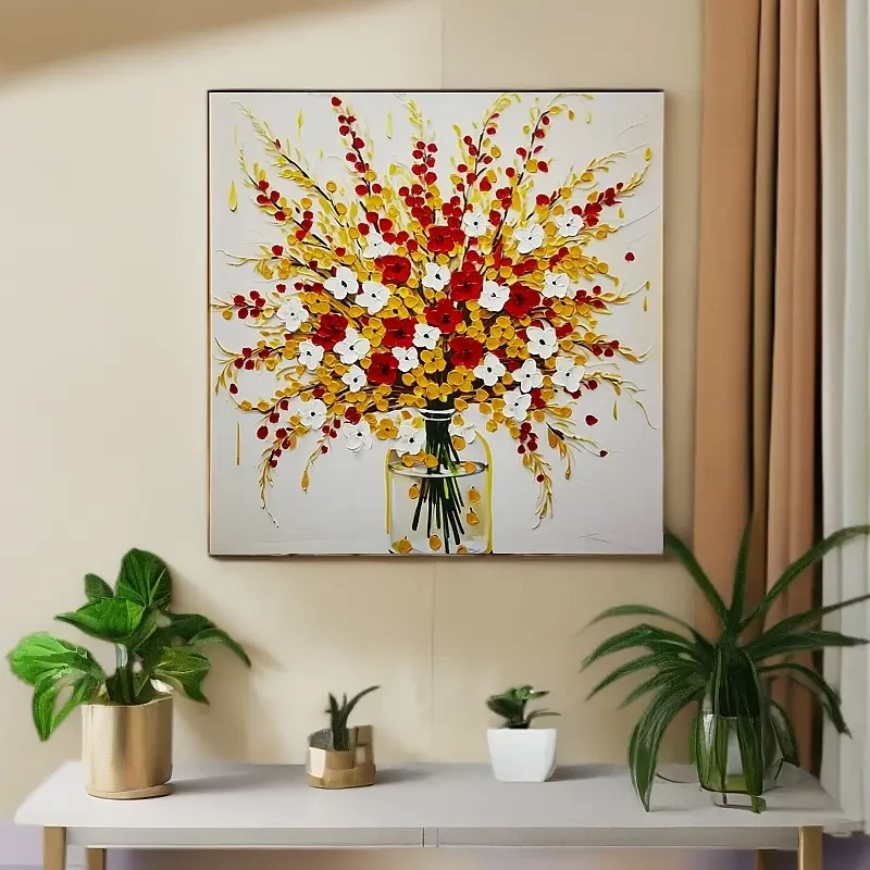 五谷丰登︱手工油画大花朵轻奢简美高级感法式温馨餐厅画80x80