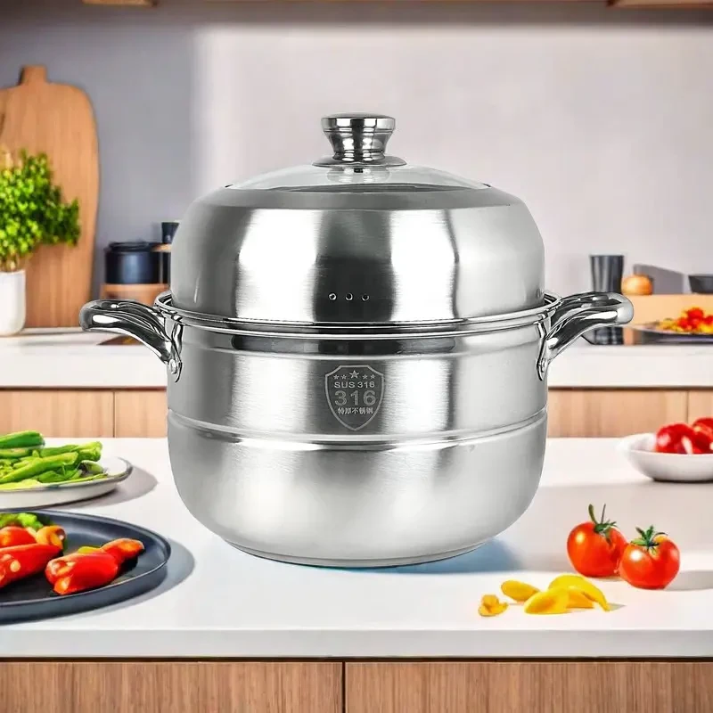 28CM特厚316双层不锈钢蒸锅家用商用熬粥蒸煮一体锅