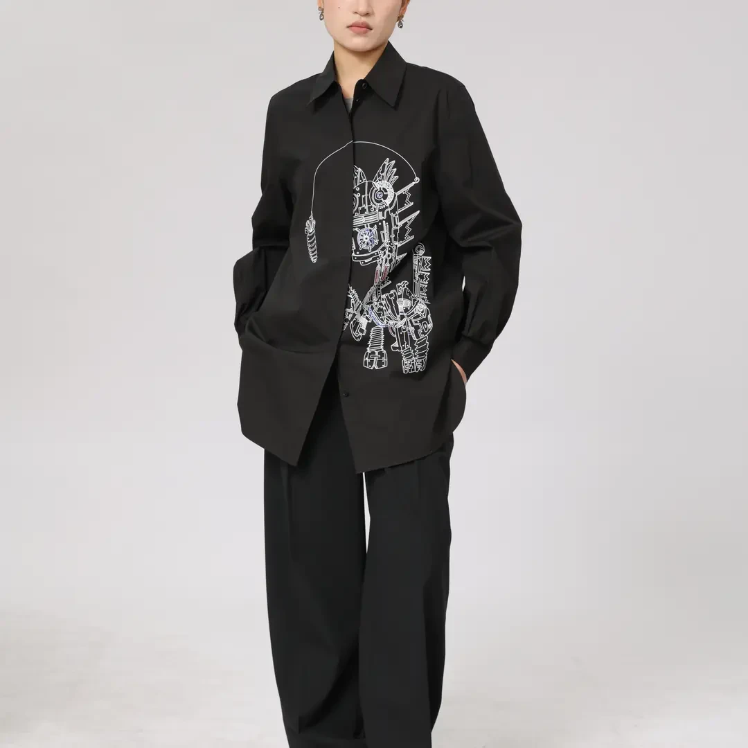 AMASS/阿玛施新款涂鸦长袖衬衫早春宽松休闲百搭外套上衣5300901