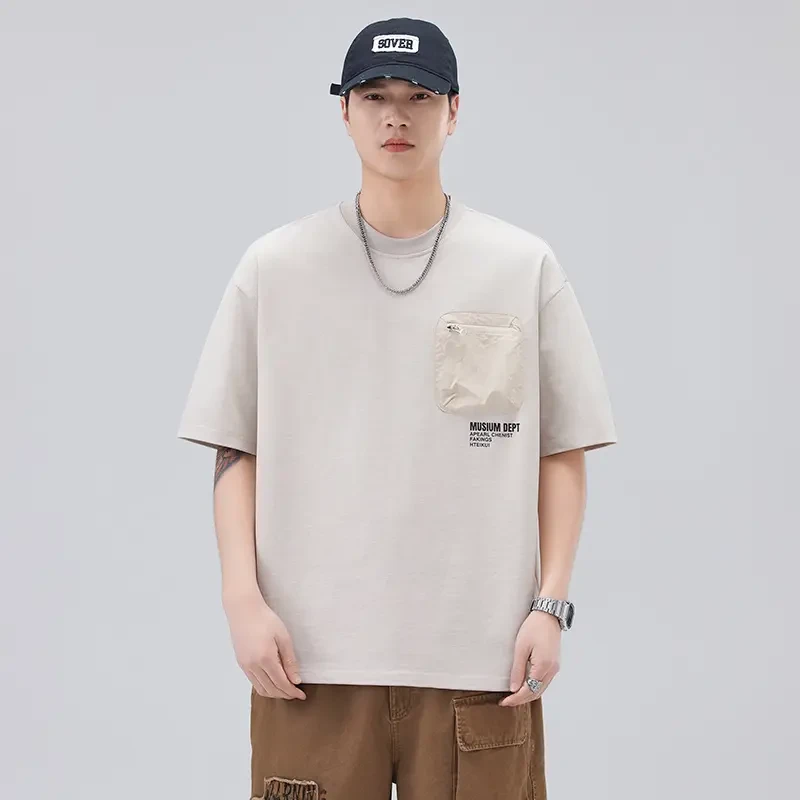 2025新款重磅纯棉男生夏季薄款圆领短袖T恤宽松百搭休闲上衣