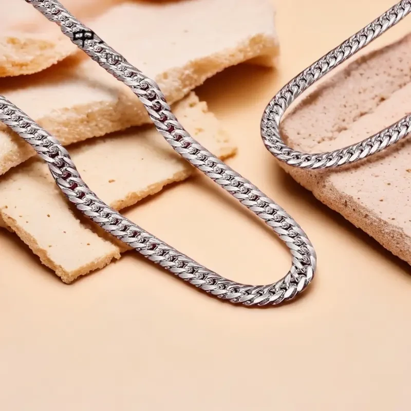老⁡凤⁡祥款999足银马鞭项链男百搭古巴链个性霸气送男友