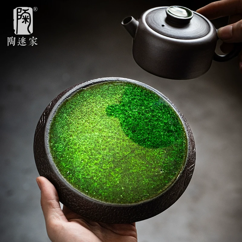 陶迷冰裂琉璃壶承陶瓷干泡盘手作小茶盘家用隔热垫功夫茶具养壶垫
