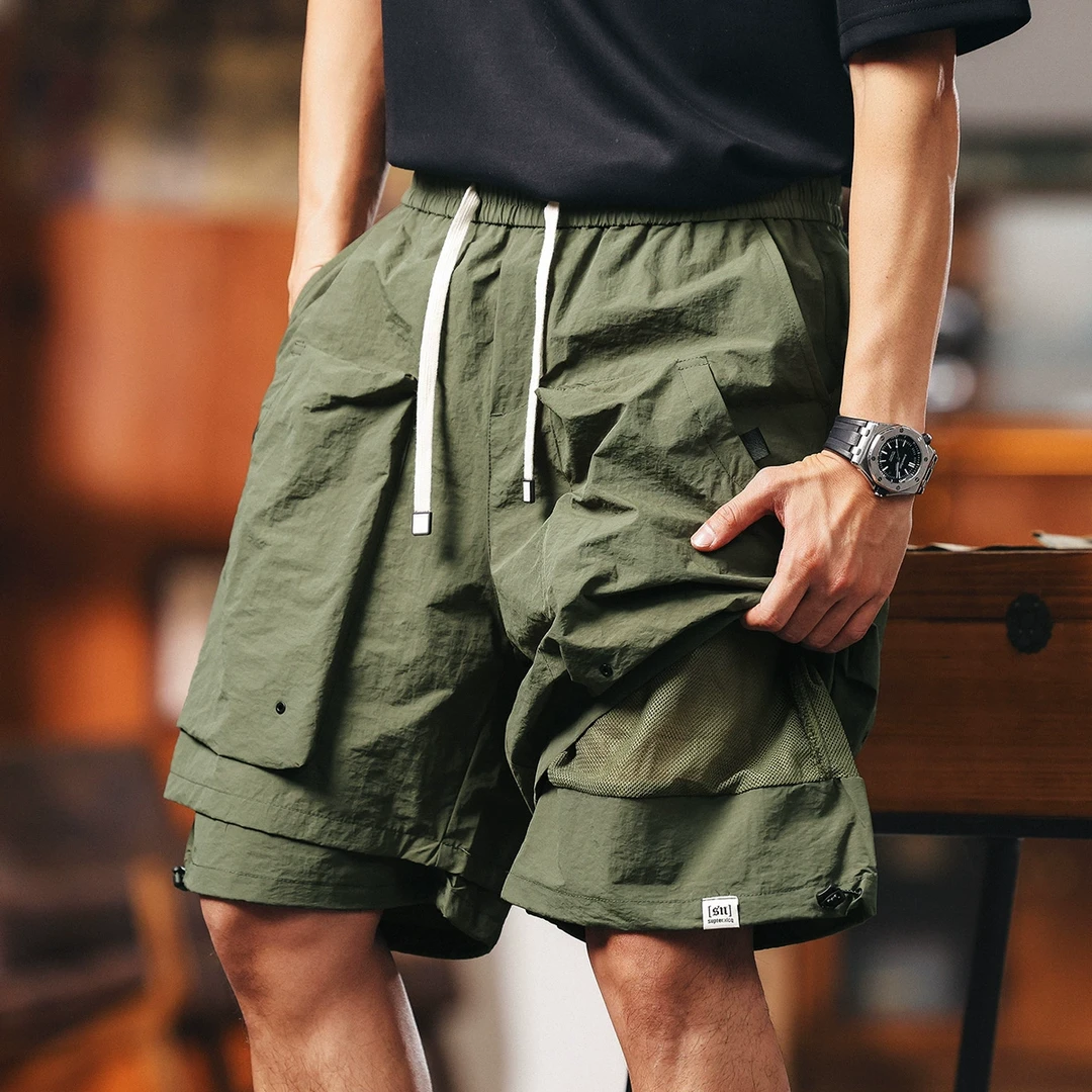 格蓝鹿高级感冰丝薄款工装短裤男夏季潮牌宽松速干五分休闲运动裤