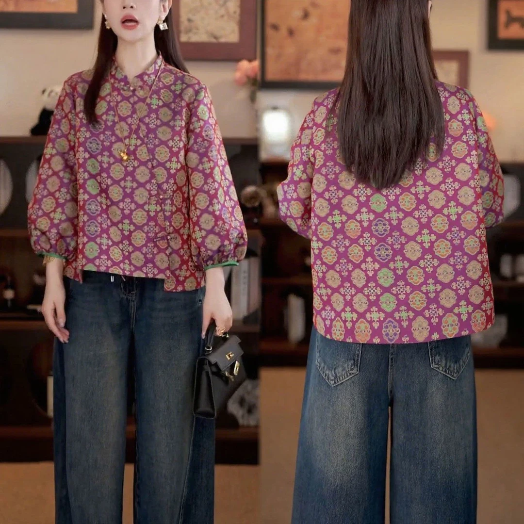 新中式气质潮流上衣2025秋季新款时尚洋气设计感印花减龄百搭小衫