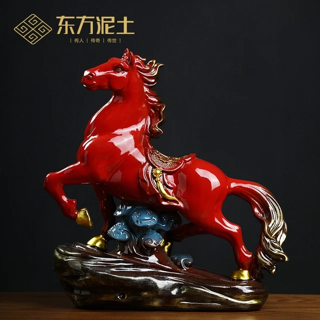 马到成功摆件陶瓷红色马工艺品客厅酒柜领导办公室装饰品高档礼物