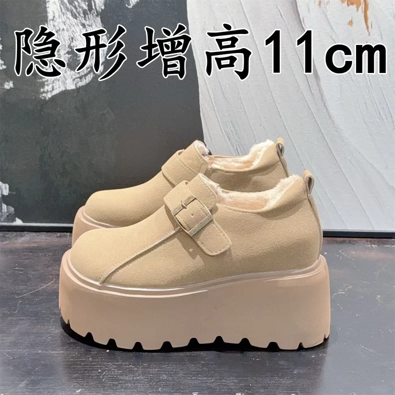 真皮内增高11cm勃肯鞋女2025新款小个子厚底加绒保暖全包博肯女鞋