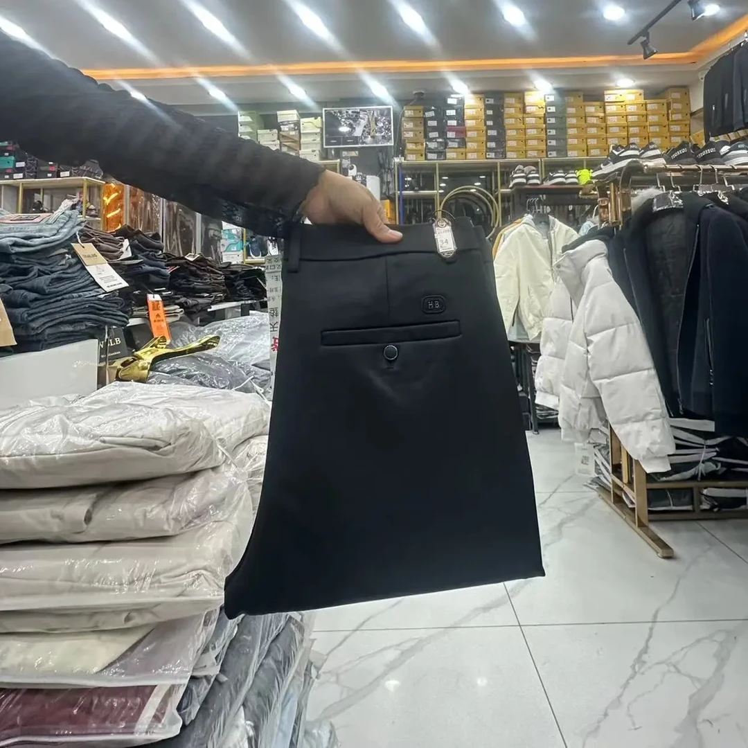 男士商务休闲裤斜纹面料免烫抗皱弹力直筒中腰长裤秋冬厚款