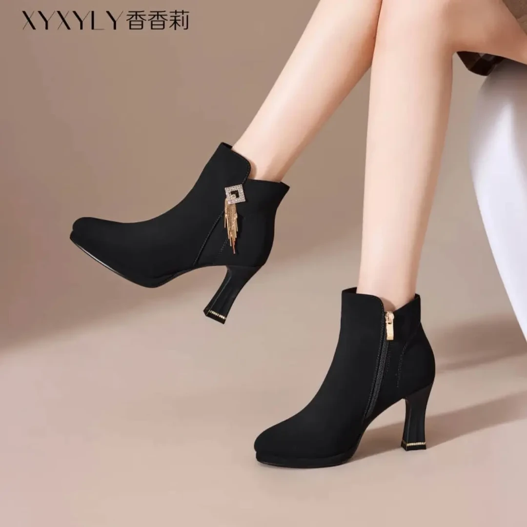 香香莉32355女靴裸靴单靴细跟中跟粗跟时尚高跟女鞋简约时装靴