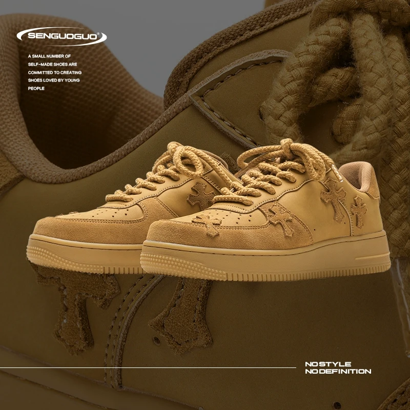 森果果小麦色空军男鞋2024年新款潮春季百搭鞋子男潮厚底运动板鞋