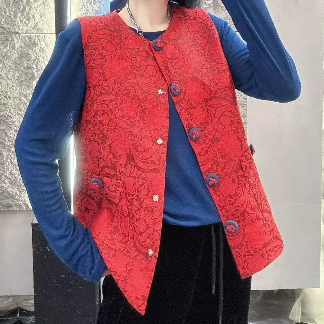 新中式正红提花马甲