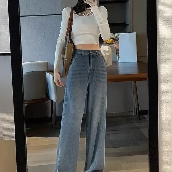 【董咚咚】复古垂感高腰阔腿牛仔裤女宽松显瘦直筒裤300斤