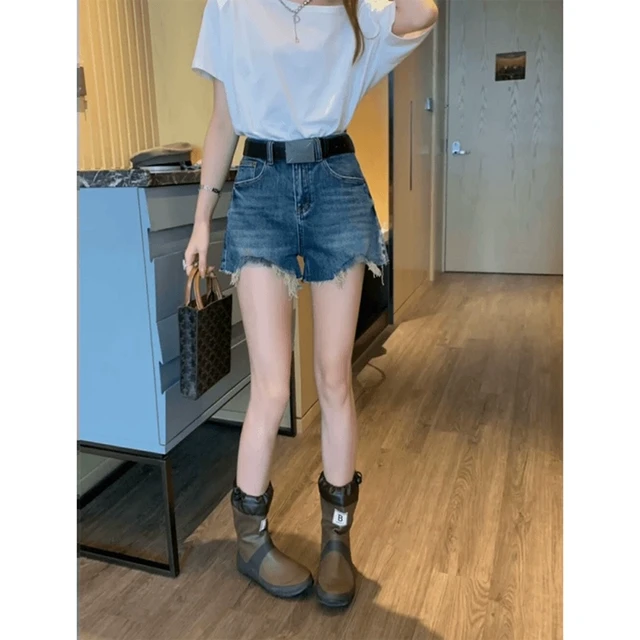 美式复古辣妹低腰牛仔短裤女夏季性感包臀弹力超短裤修身紧身热裤