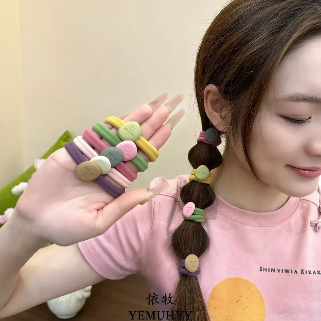 依牧日韩ins风甜美系彩色字母发绳加粗高弹力牛奶丝耐用面膜发圈