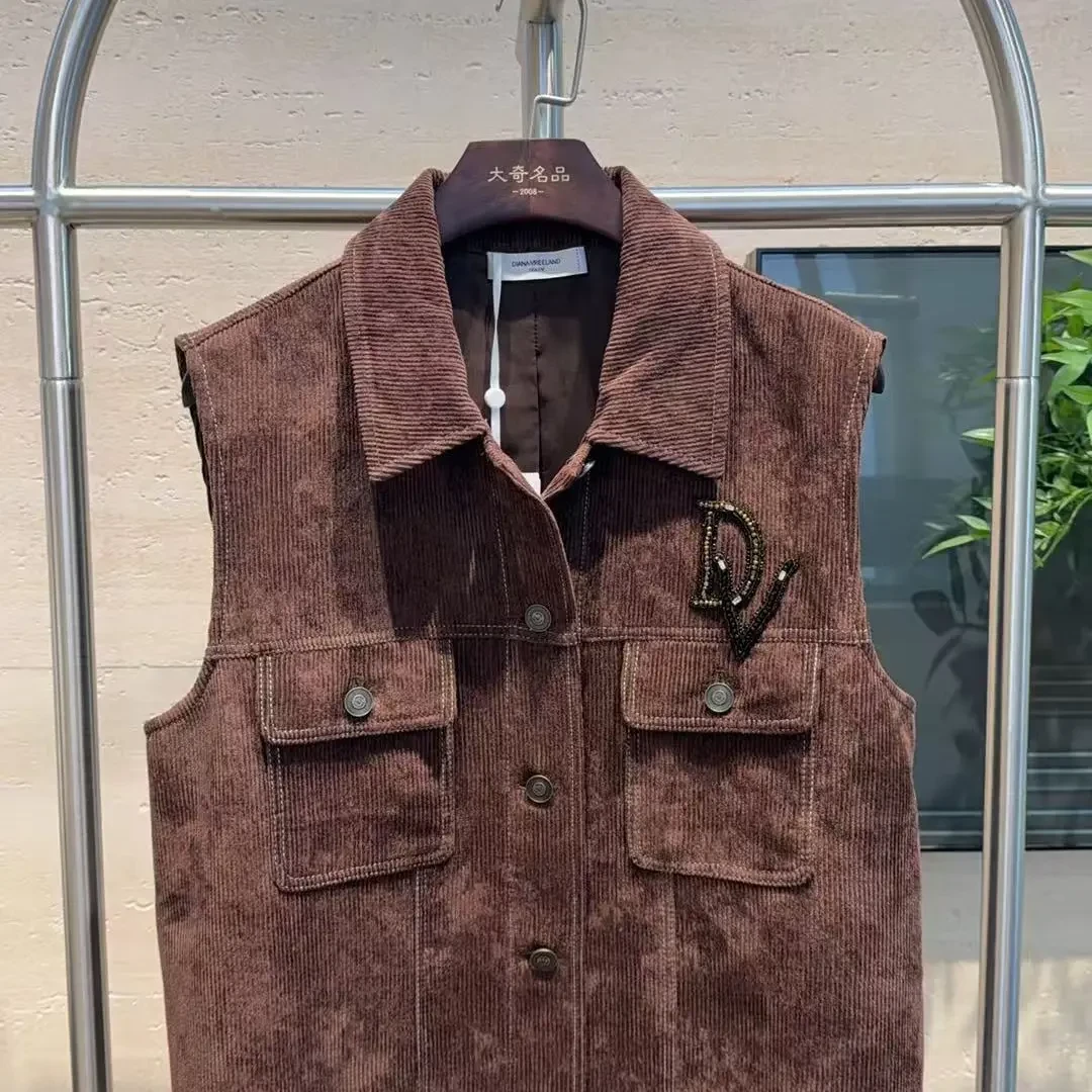 美拉德时尚复古衬衫马甲秋冬季气质显瘦灯芯绒保暖外套