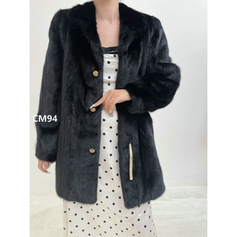 【CM94】M码 红黑色中长款全抽貂皮大衣（肩42胸104衣80袖59）