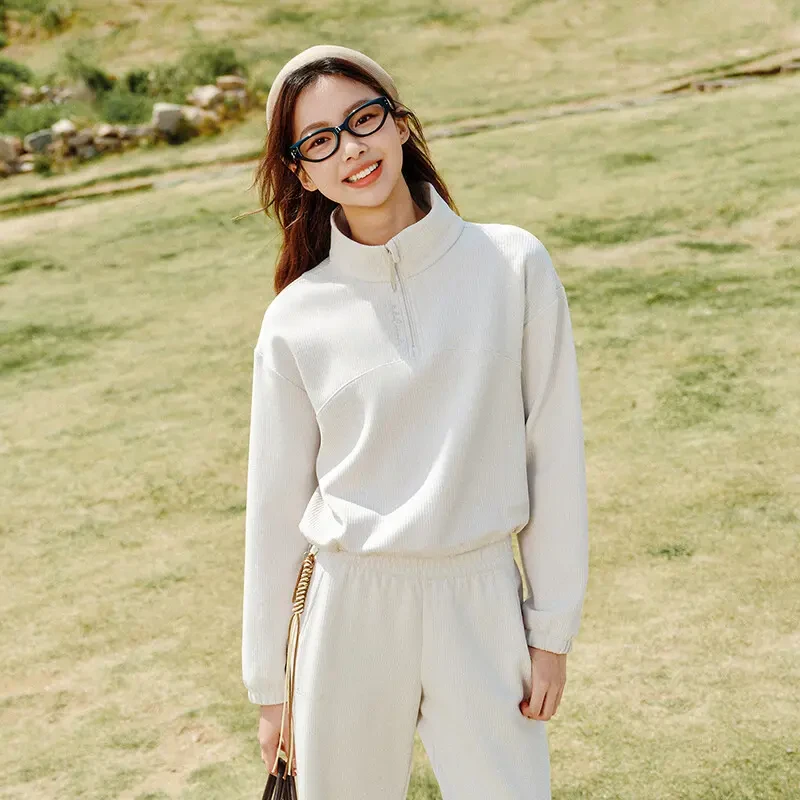 安踏休闲运动百搭莫代尔卫衣女子长袖舒适半高领套头衫162537706