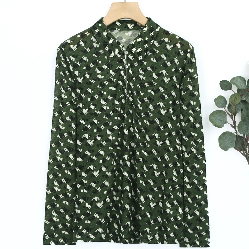 翻领绵羊毛长袖印花上衣女时尚减龄针织衫套头休闲百搭C7088T01