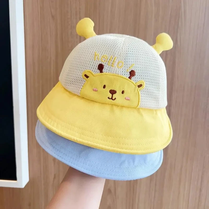 春夏宝宝帽子遮阳帽婴儿盆帽夏季大檐防晒网眼透气鸭舌渔夫帽男