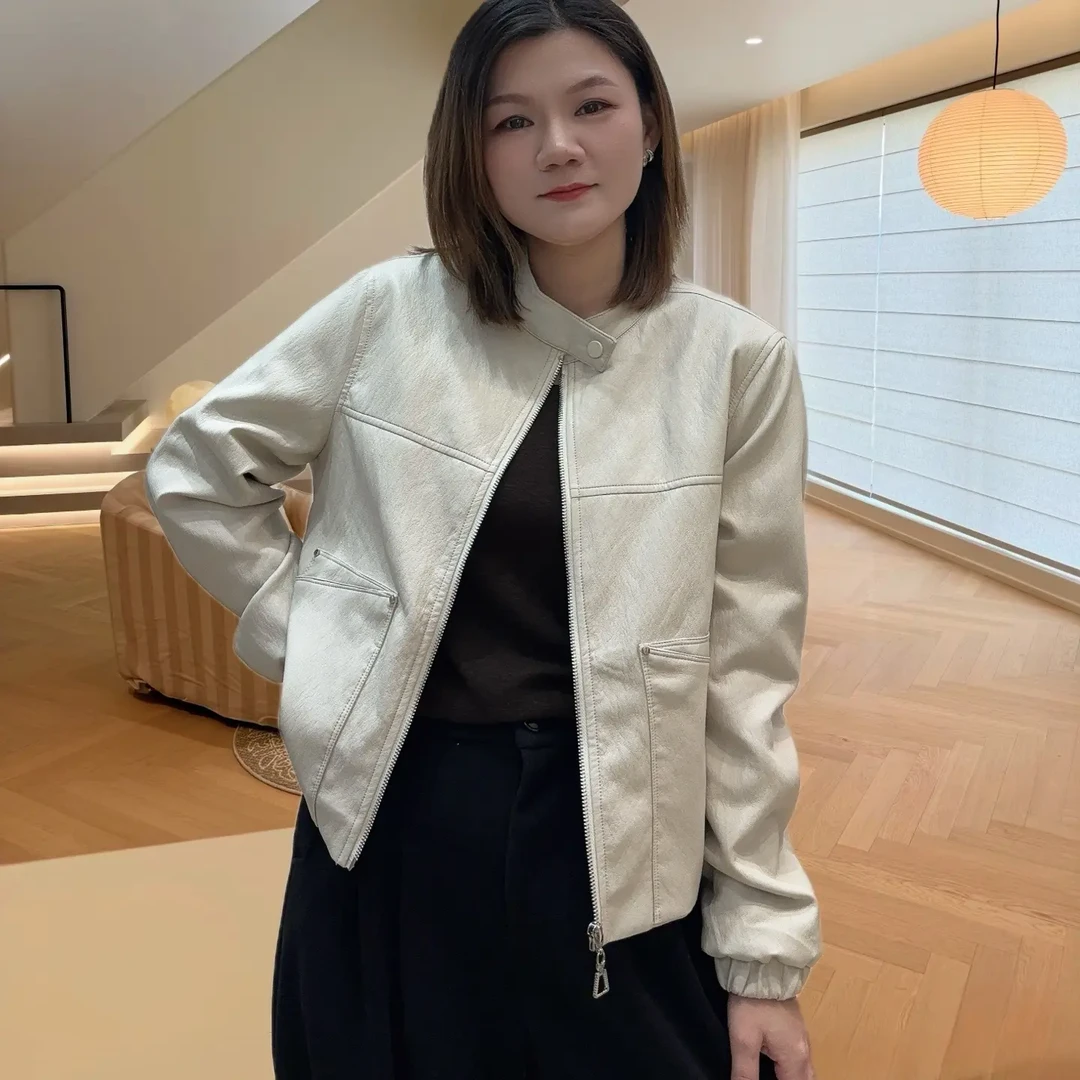 海百合短款立领皮夹克外套春秋百搭休闲女装8071#