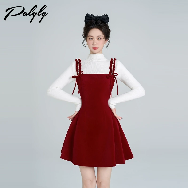 【小呆鸟专享】 红色吊带连衣裙女冬圣诞穿搭蓬蓬a字裙-44PDA43210