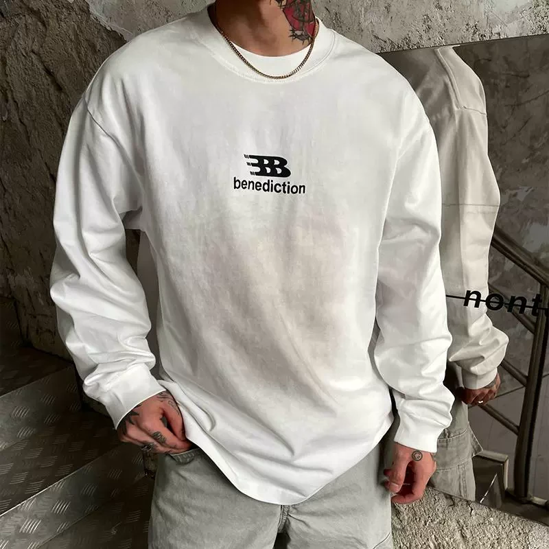 OXFREAK 「做旧做脏 高克重」水洗重磅纯棉长袖t恤男宽松春季卫衣