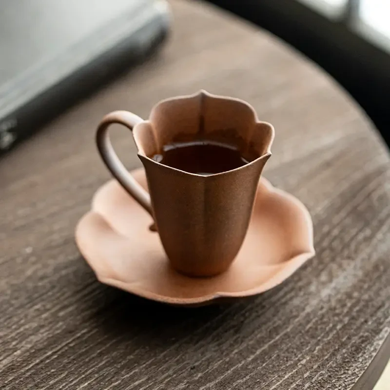 粗陶老岩泥美人把手杯素慕堂手工防烫主人杯品杯单杯功夫茶具可养
