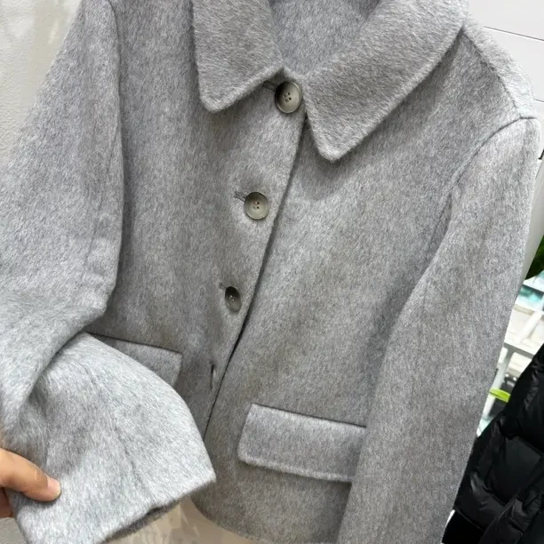粉色气质双面大衣短款韩版小个子呢外套秋冬时尚
