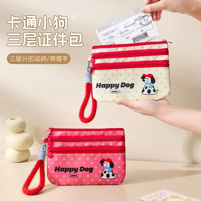 卡通小狗三层证件包旅行手提式零钱包卡包手机包可爱休闲风时尚