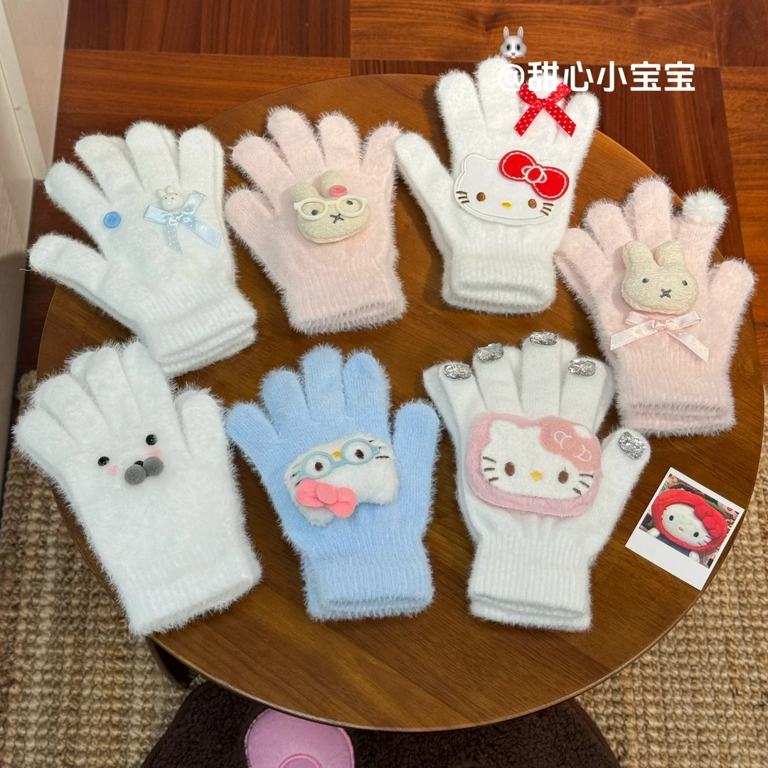 【暖心礼物】可爱毛绒手套秋冬闪钻五指分指骑行加厚保暖防寒手套