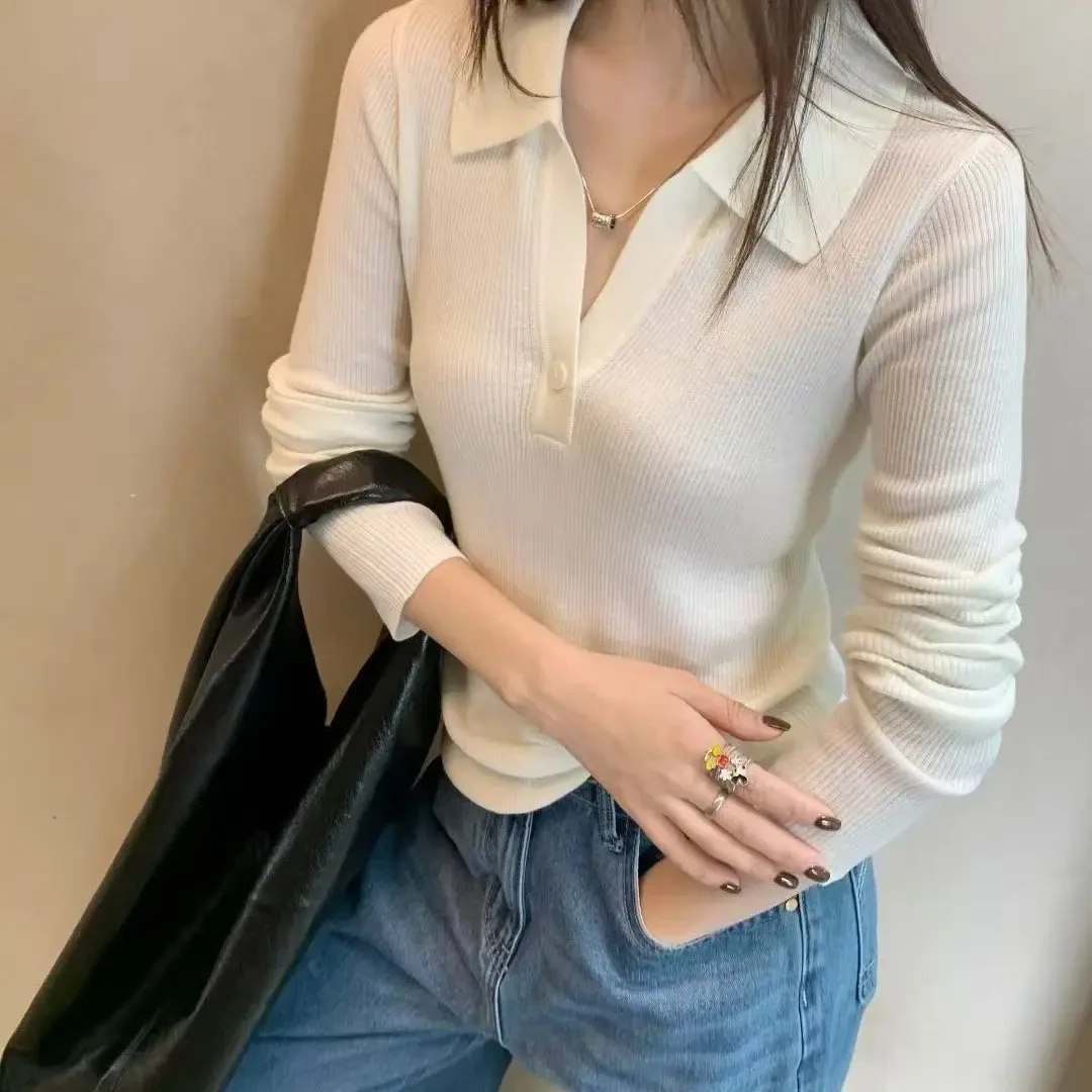 【妙女郎】毛针织衫套头款针织POLO领秋季厚款长袖