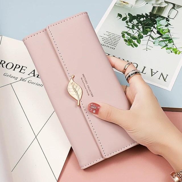 钱包女士2025新款爆款大容量女士长款钱包小清新叶子卡包手拿包女