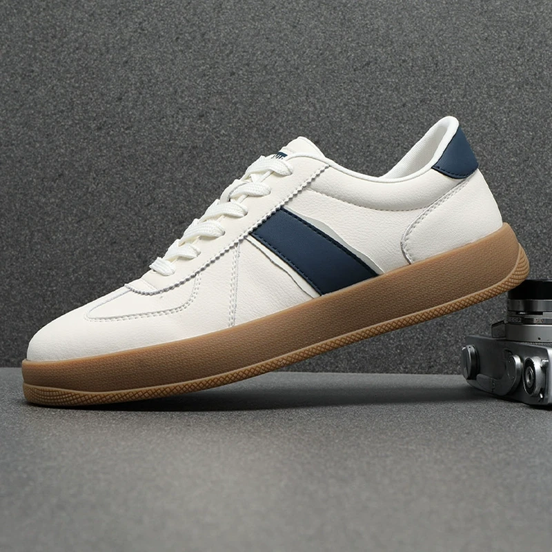 潮牌网红德训鞋男款皮面橡胶防滑底休闲板鞋男士春秋款复古小白鞋