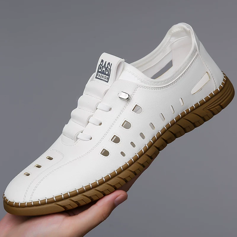 罗马凉鞋男2025新款男士镂空休闲皮鞋韩版潮流洞洞鞋男开车皮凉鞋