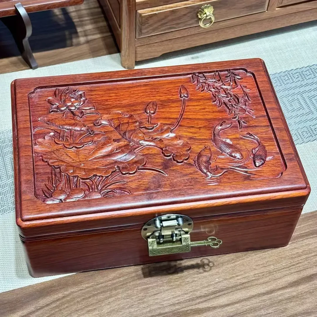 鱼戏莲叶全实木收纳盒中式文件收纳整理箱榫卯结构