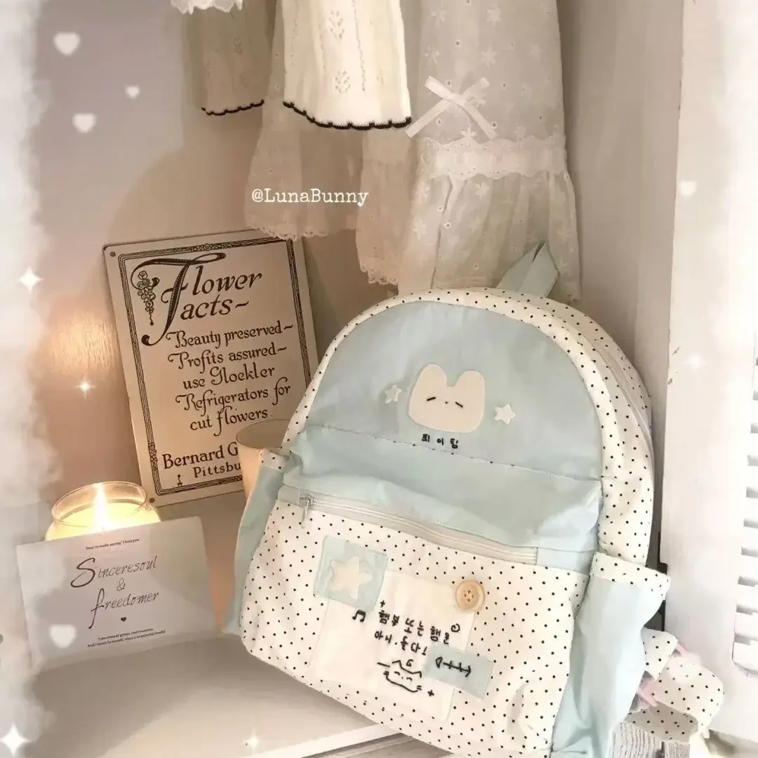 2025新款初高中生上课通勤书包可爱甜美猫咪波点双肩包外出便捷手