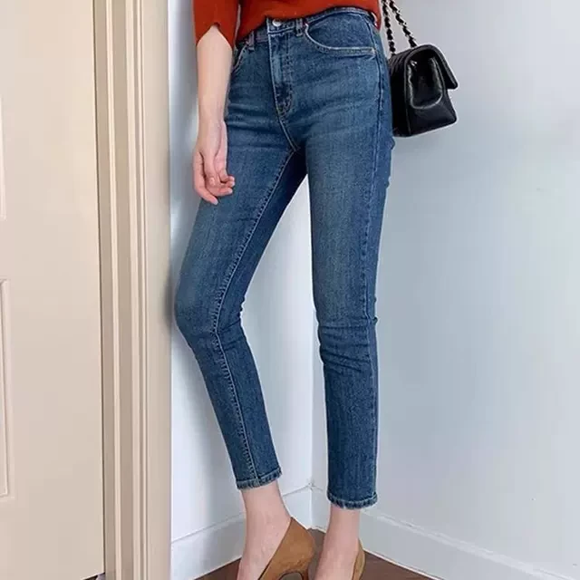 大码胖mm牛仔裤女高腰裤子2025年春季新款显瘦小脚弹力紧身九分裤