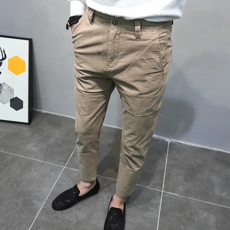 纯色休闲裤男2025春夏韩版简约修身小直筒潮流百搭工装裤爆款九分