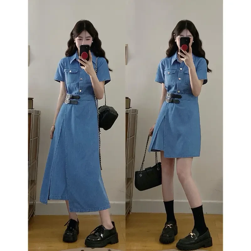 港味简约复古风一片式收腰显瘦2025连衣裙气质夏季法式中长款减龄