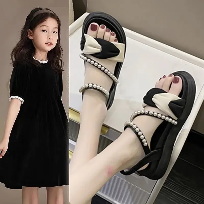 ABC 女童2025年夏季新款时尚儿童时装子珍珠外穿软底学生