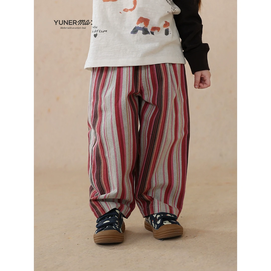 宝宝幼儿园日系条纹休闲裤允儿妈女童春季洋气长裤儿童纯棉裤子潮