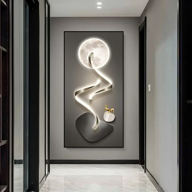入户玄关装饰画竖画现代简约轻奢北欧客厅奶油风晶瓷挂画走廊过道