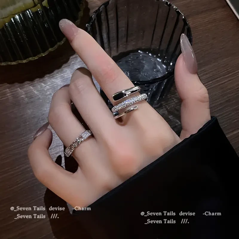 CK 锌合金戒指 两件套轻奢小众设计开口高级感戒指女ins气质网红