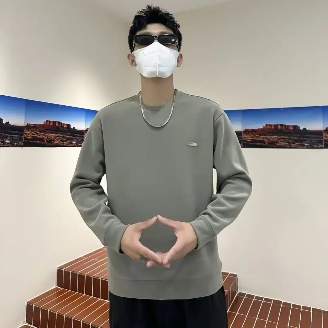 秋冬季男士加绒加厚圆领卫衣宽松休闲正肩版磨毛亲肤长袖打底衫