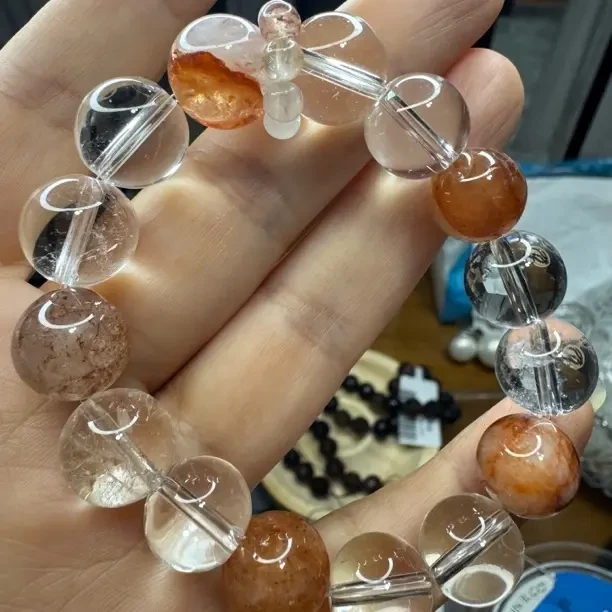 天然白水晶胶花手串12mm